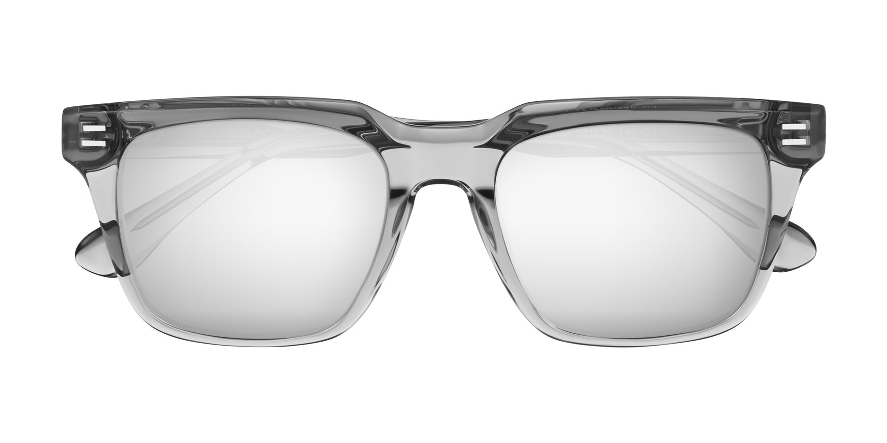 Folded Front of Bliss in Transparent Gray with Silver Mirrored Lenses