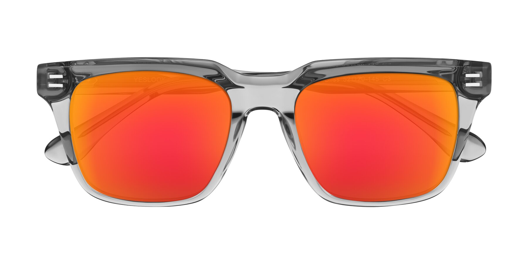 Folded Front of Bliss in Transparent Gray with Red Gold Mirrored Lenses