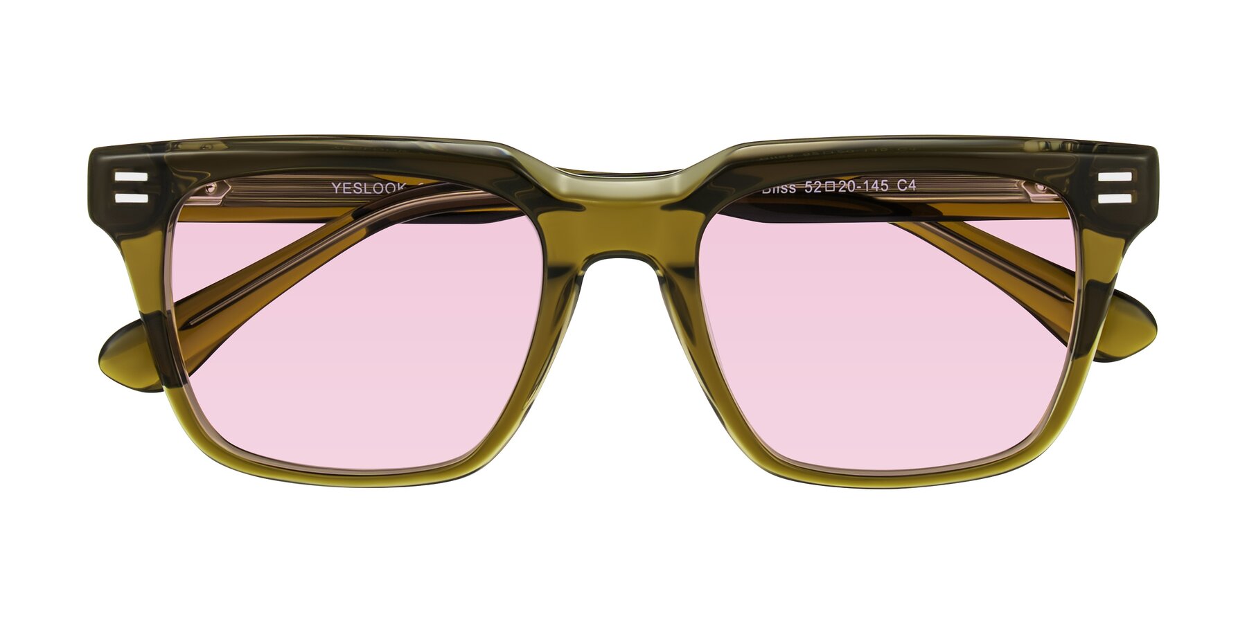 Folded Front of Bliss in Olive Brown with Light Pink Tinted Lenses