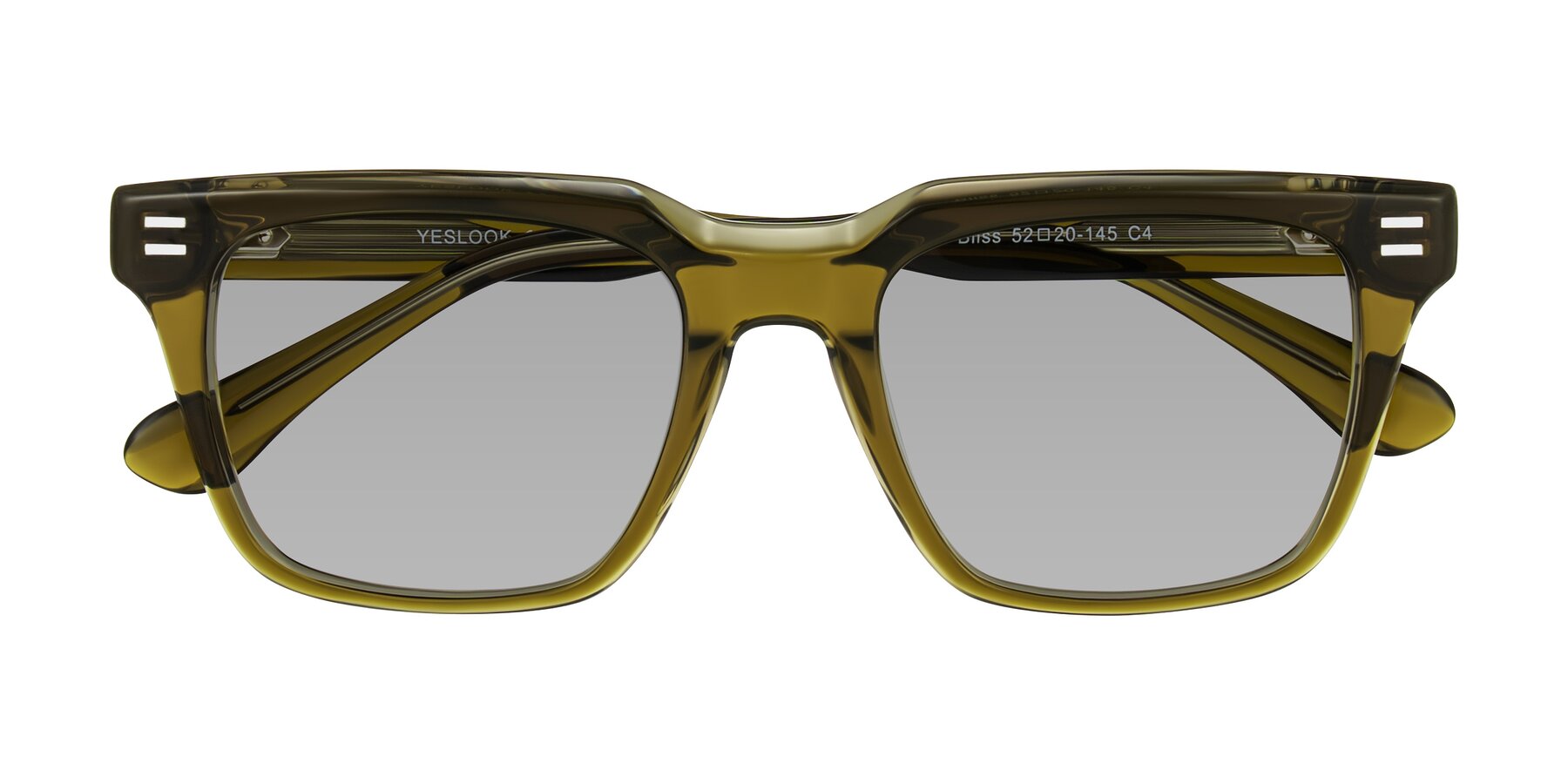 Folded Front of Bliss in Olive Brown with Light Gray Tinted Lenses
