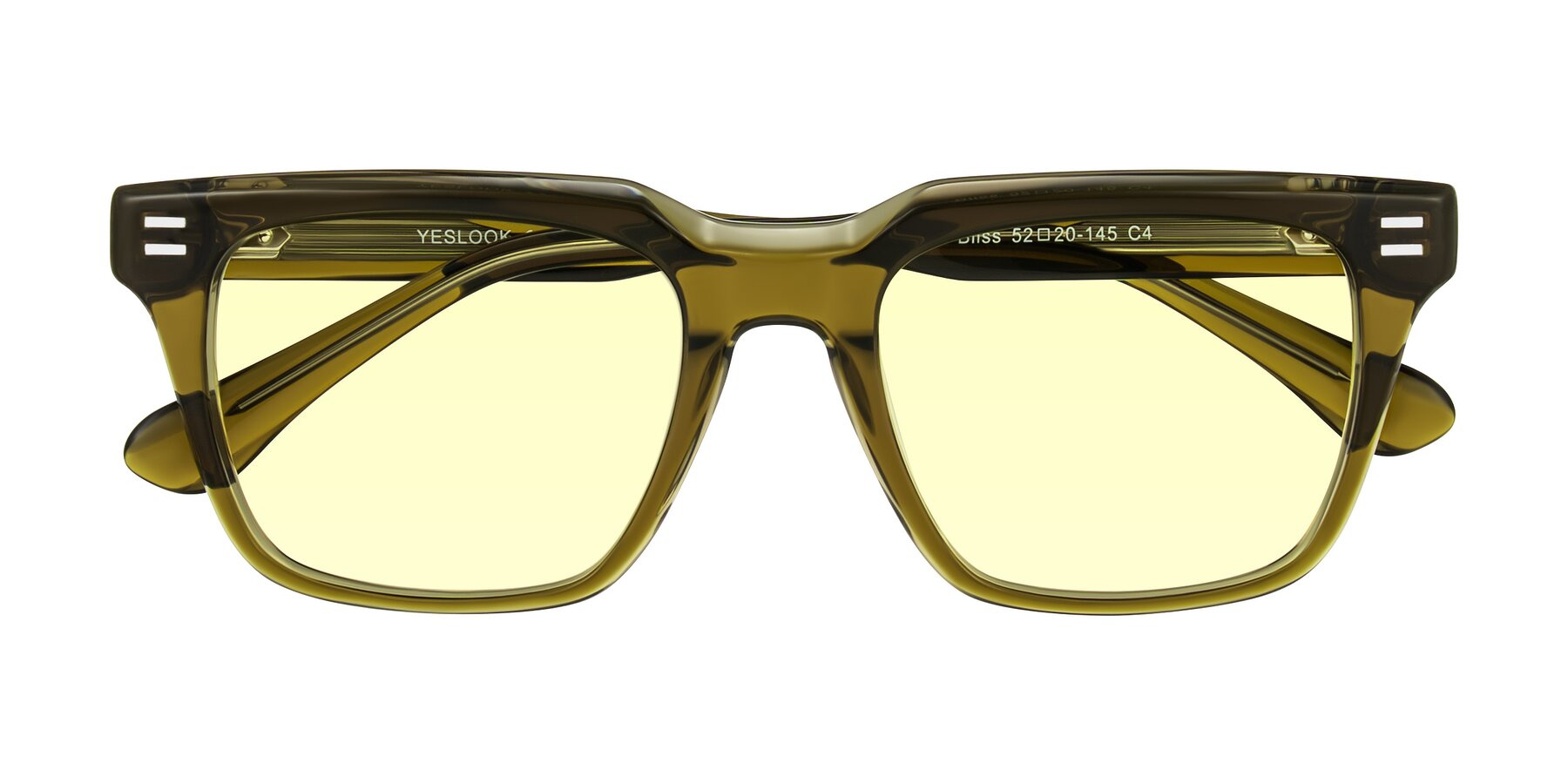 Folded Front of Bliss in Olive Brown with Light Yellow Tinted Lenses