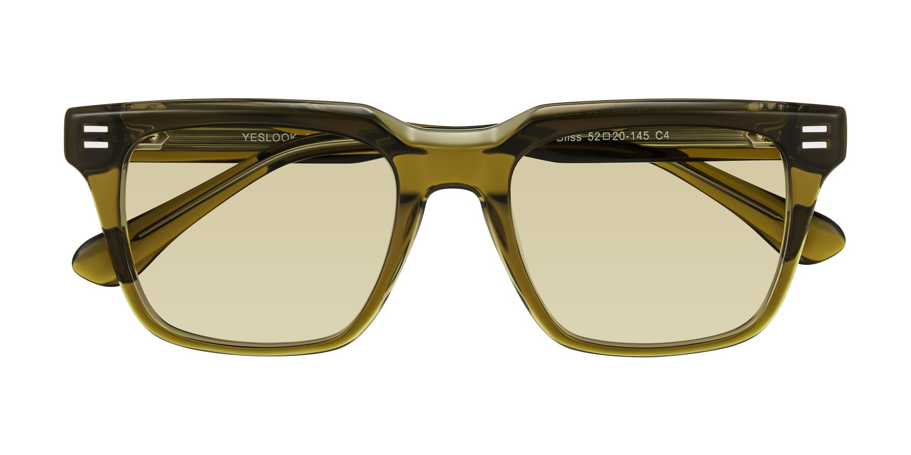 Folded Front of Bliss in Olive Brown with Light Champagne Tinted Lenses