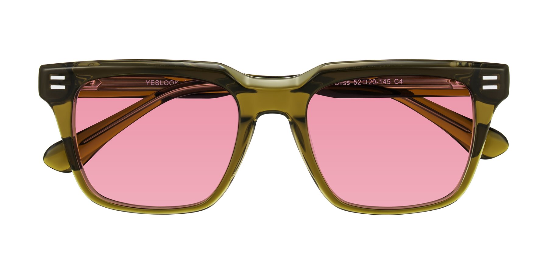 Folded Front of Bliss in Olive Brown with Pink Tinted Lenses