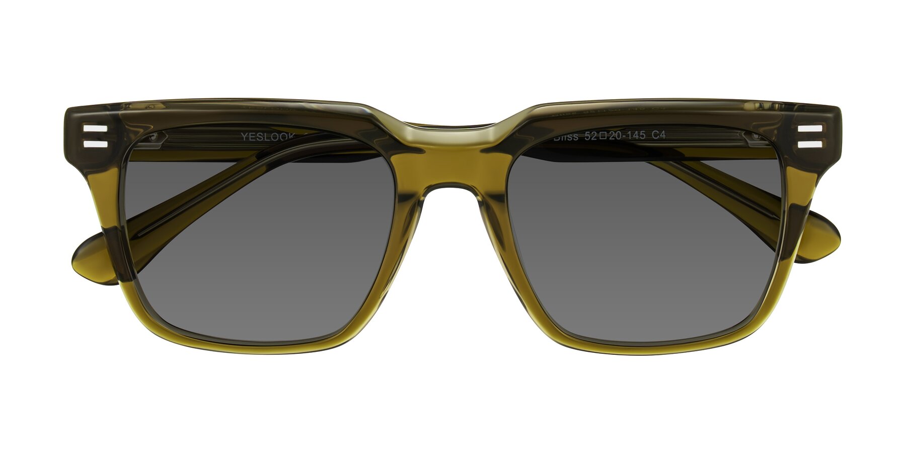 Folded Front of Bliss in Olive Brown with Medium Gray Tinted Lenses