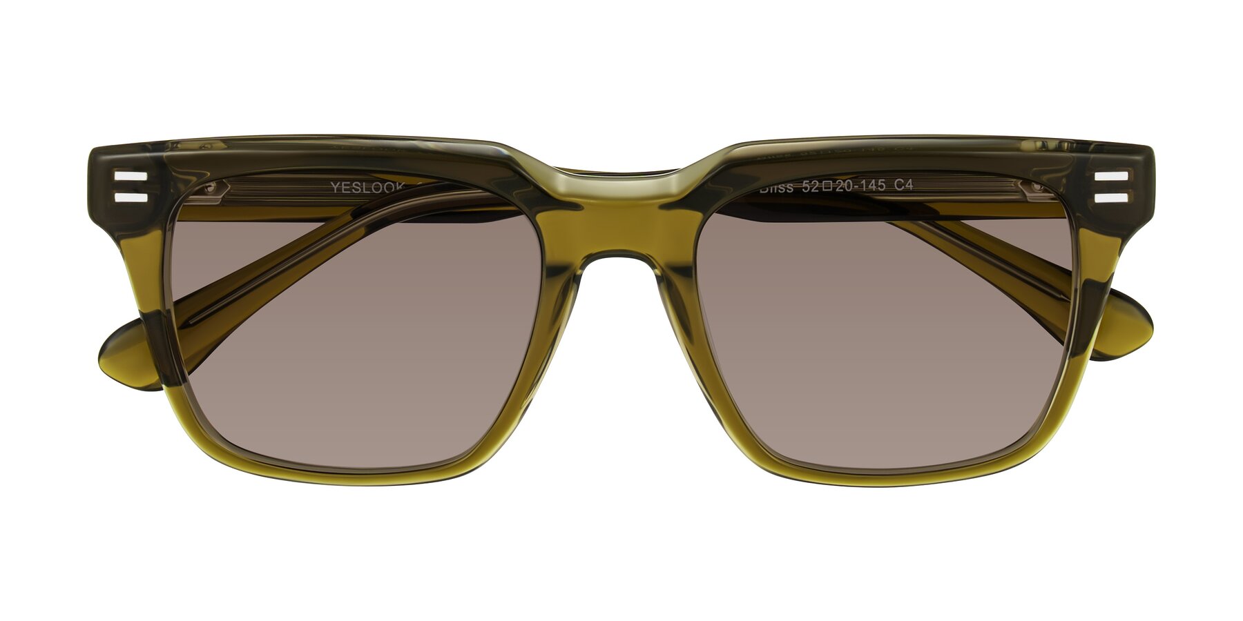 Folded Front of Bliss in Olive Brown with Medium Brown Tinted Lenses