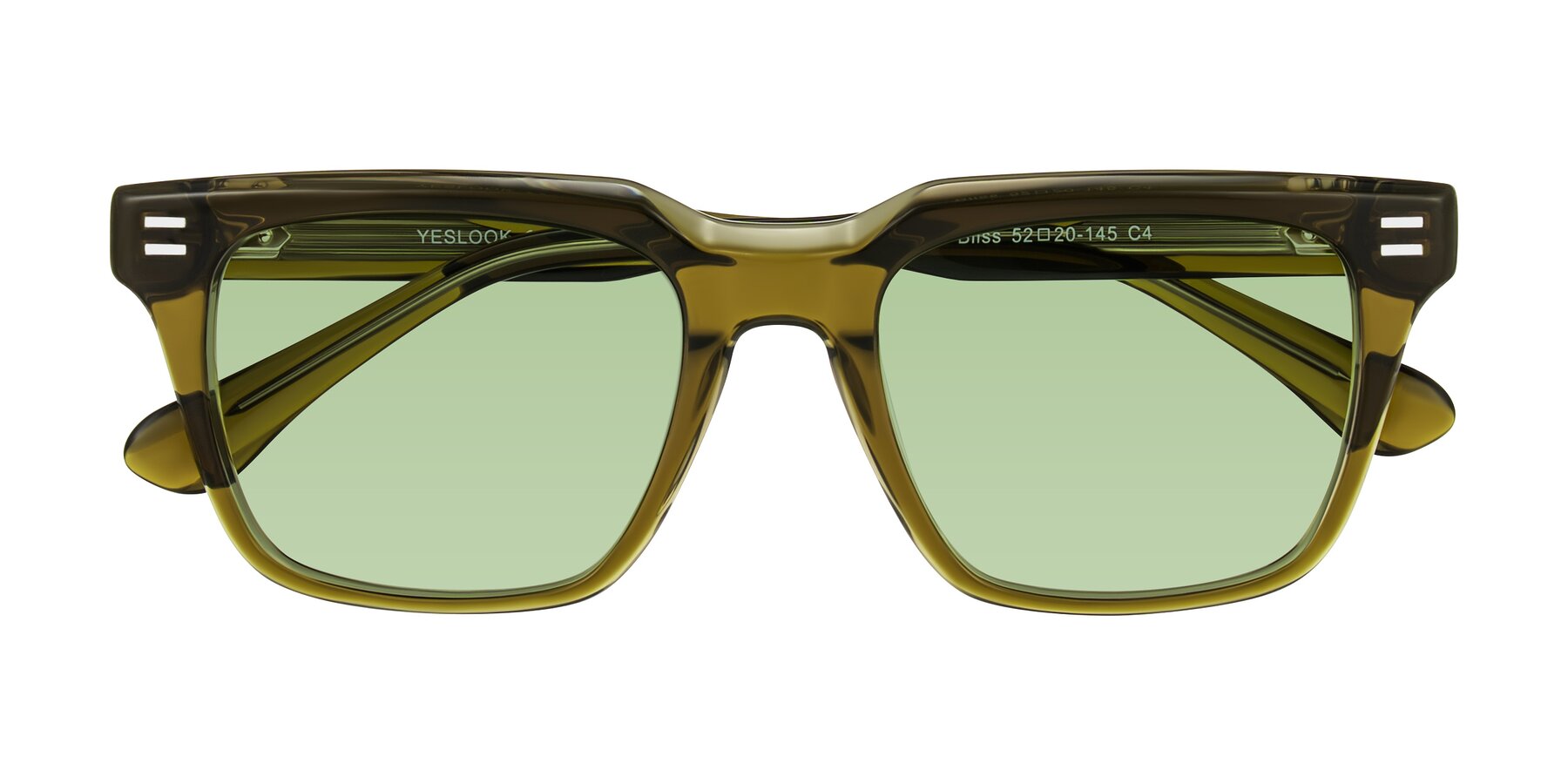 Folded Front of Bliss in Olive Brown with Medium Green Tinted Lenses