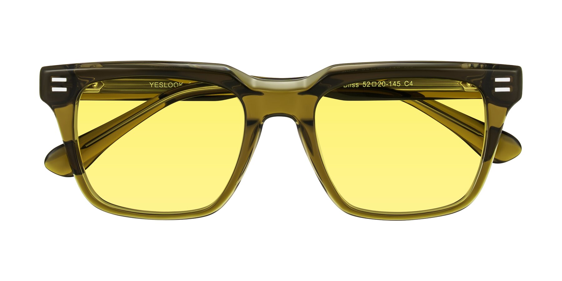 Folded Front of Bliss in Olive Brown with Medium Yellow Tinted Lenses