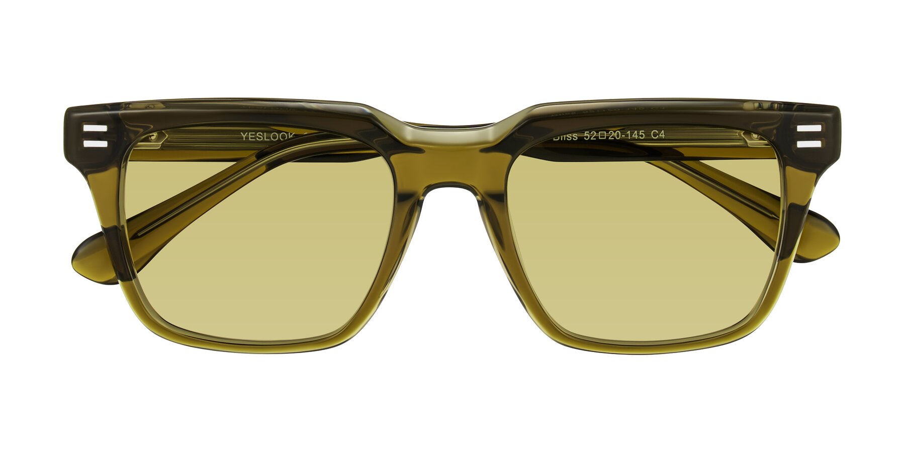 Folded Front of Bliss in Olive Brown with Medium Champagne Tinted Lenses