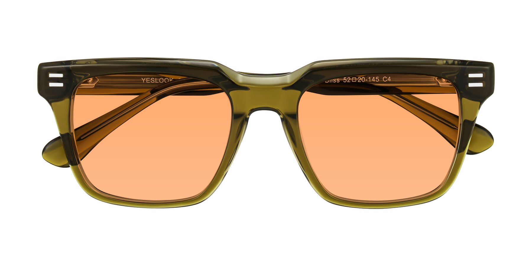 Folded Front of Bliss in Olive Brown with Medium Orange Tinted Lenses
