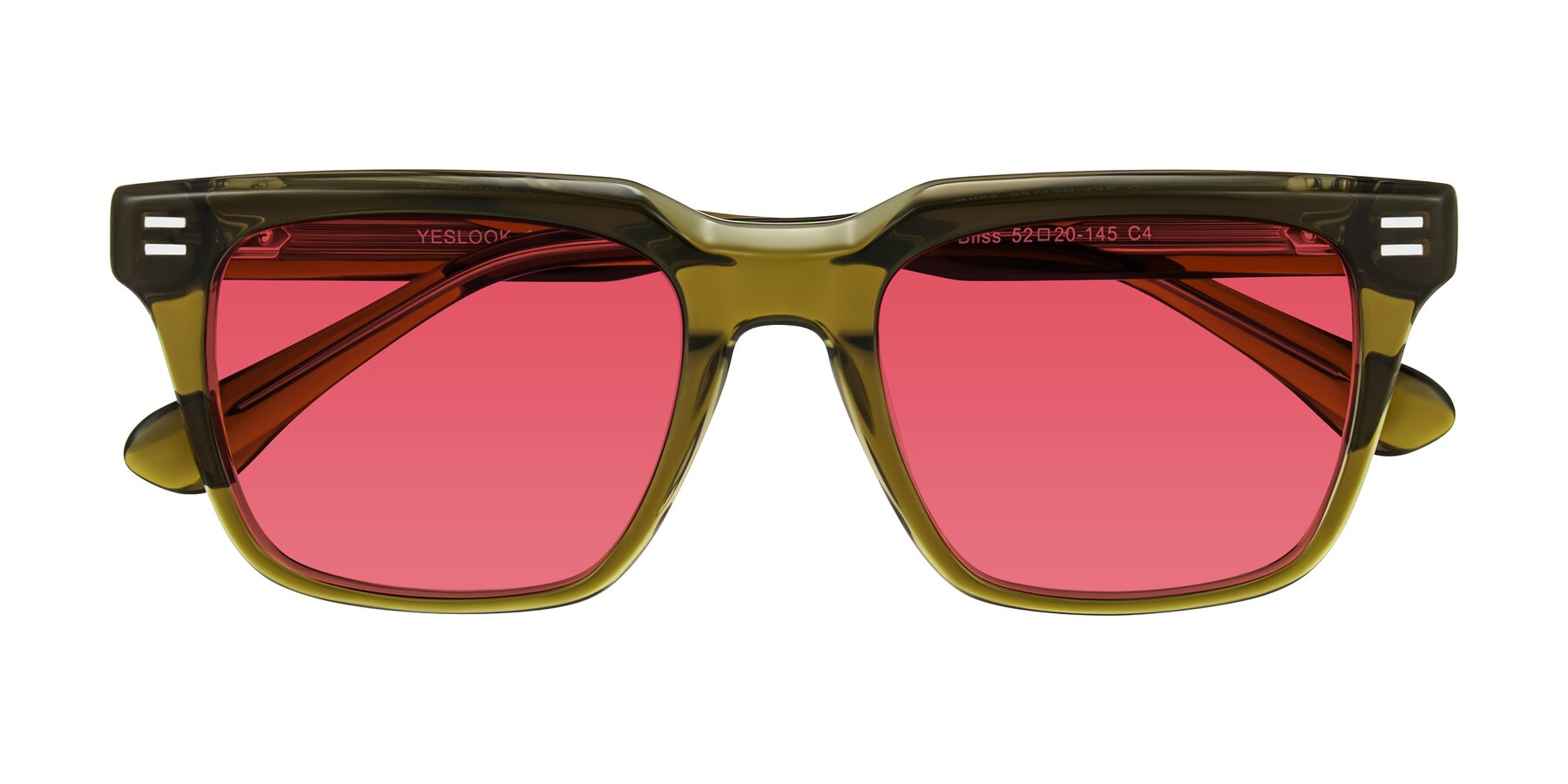 Folded Front of Bliss in Olive Brown with Red Tinted Lenses