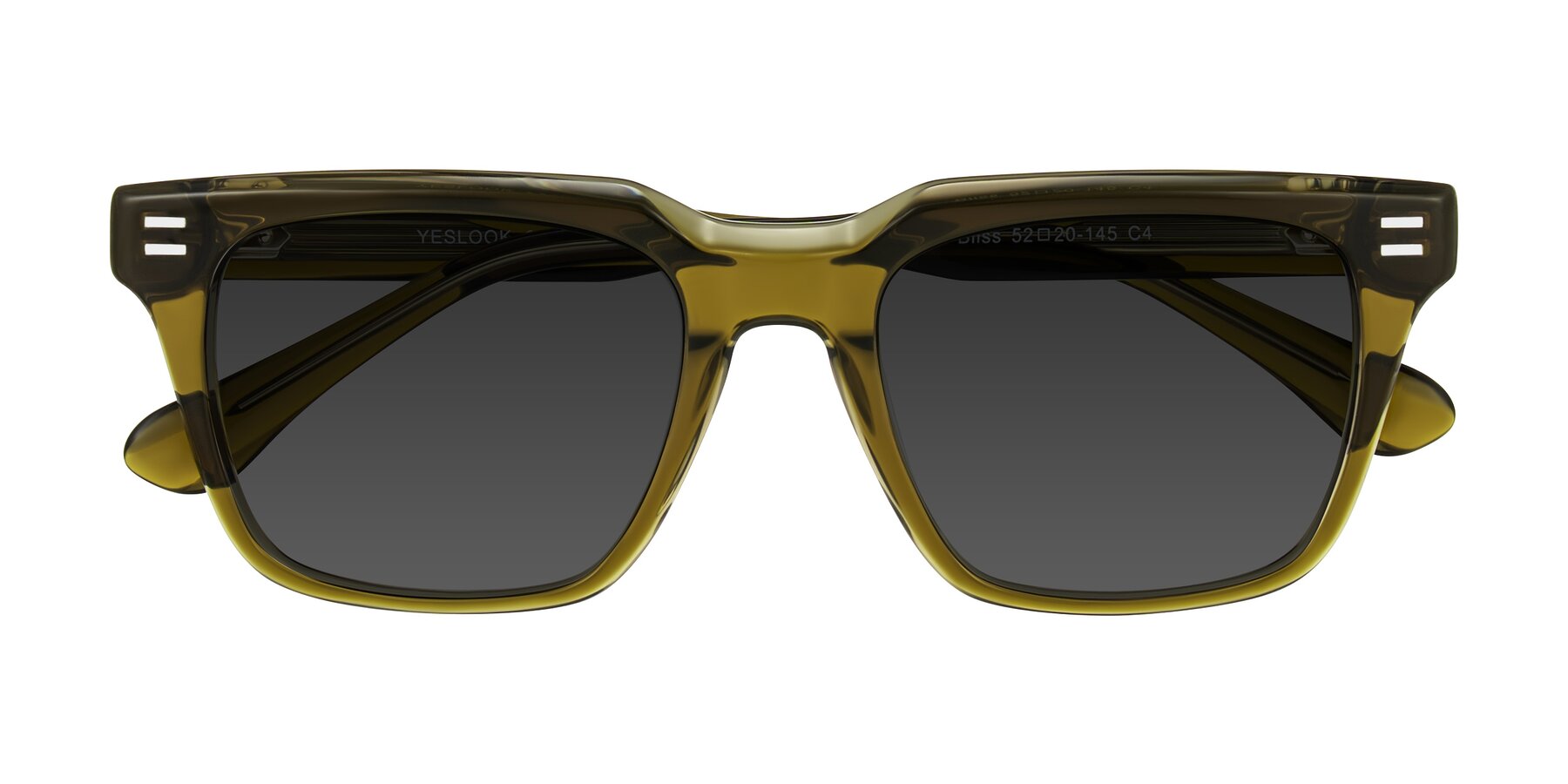 Folded Front of Bliss in Olive Brown with Gray Tinted Lenses