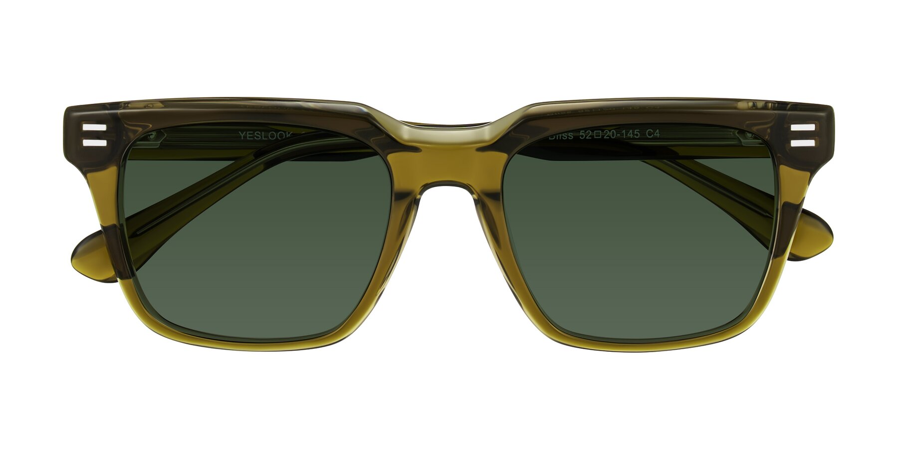 Folded Front of Bliss in Olive Brown with Green Tinted Lenses