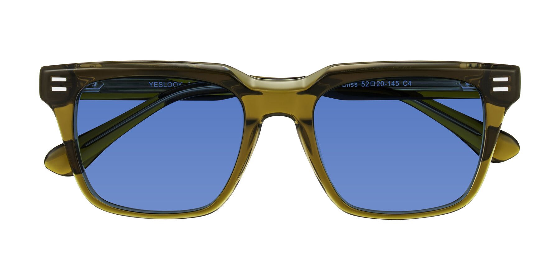 Folded Front of Bliss in Olive Brown with Blue Tinted Lenses