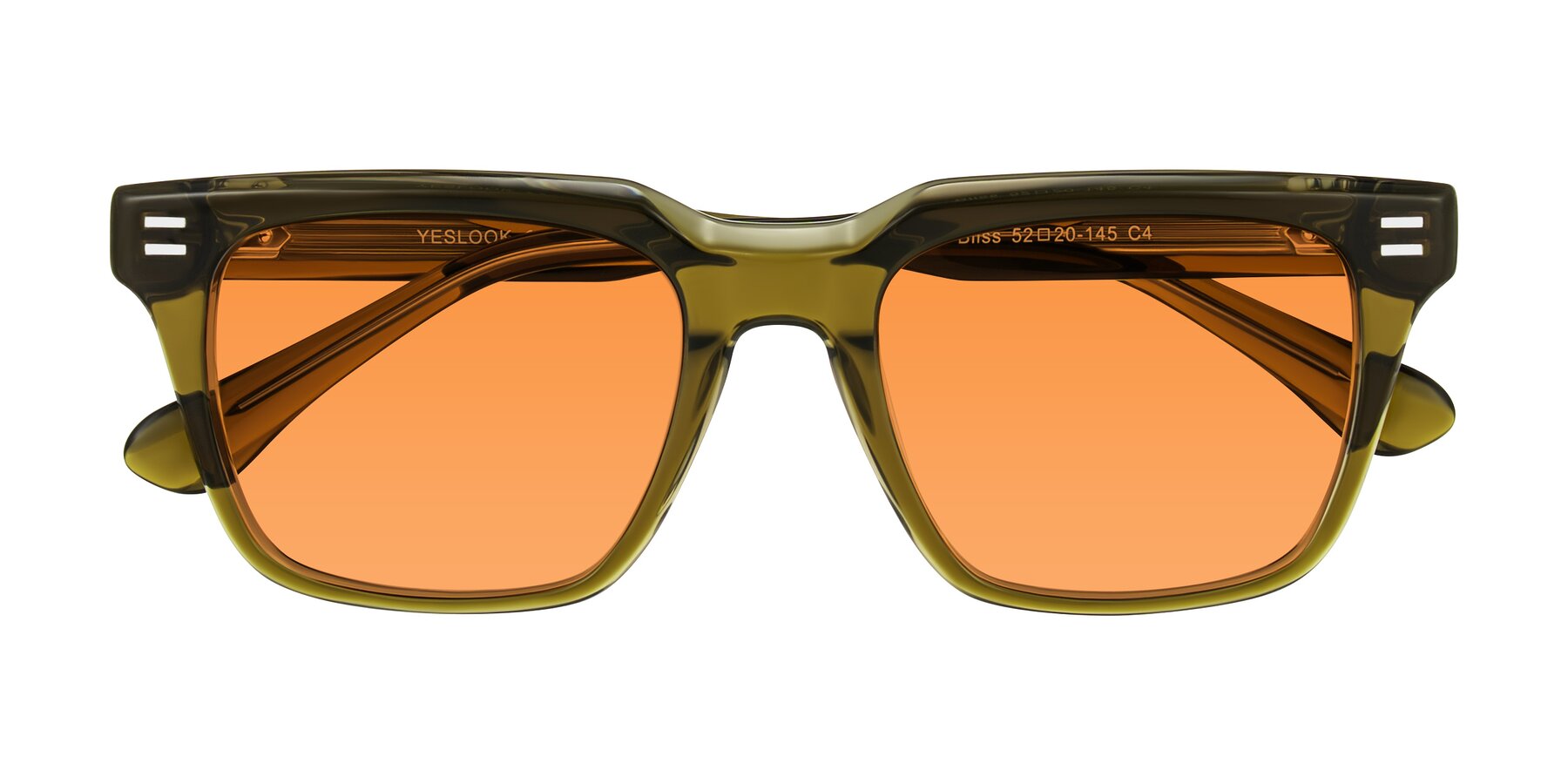 Folded Front of Bliss in Olive Brown with Orange Tinted Lenses