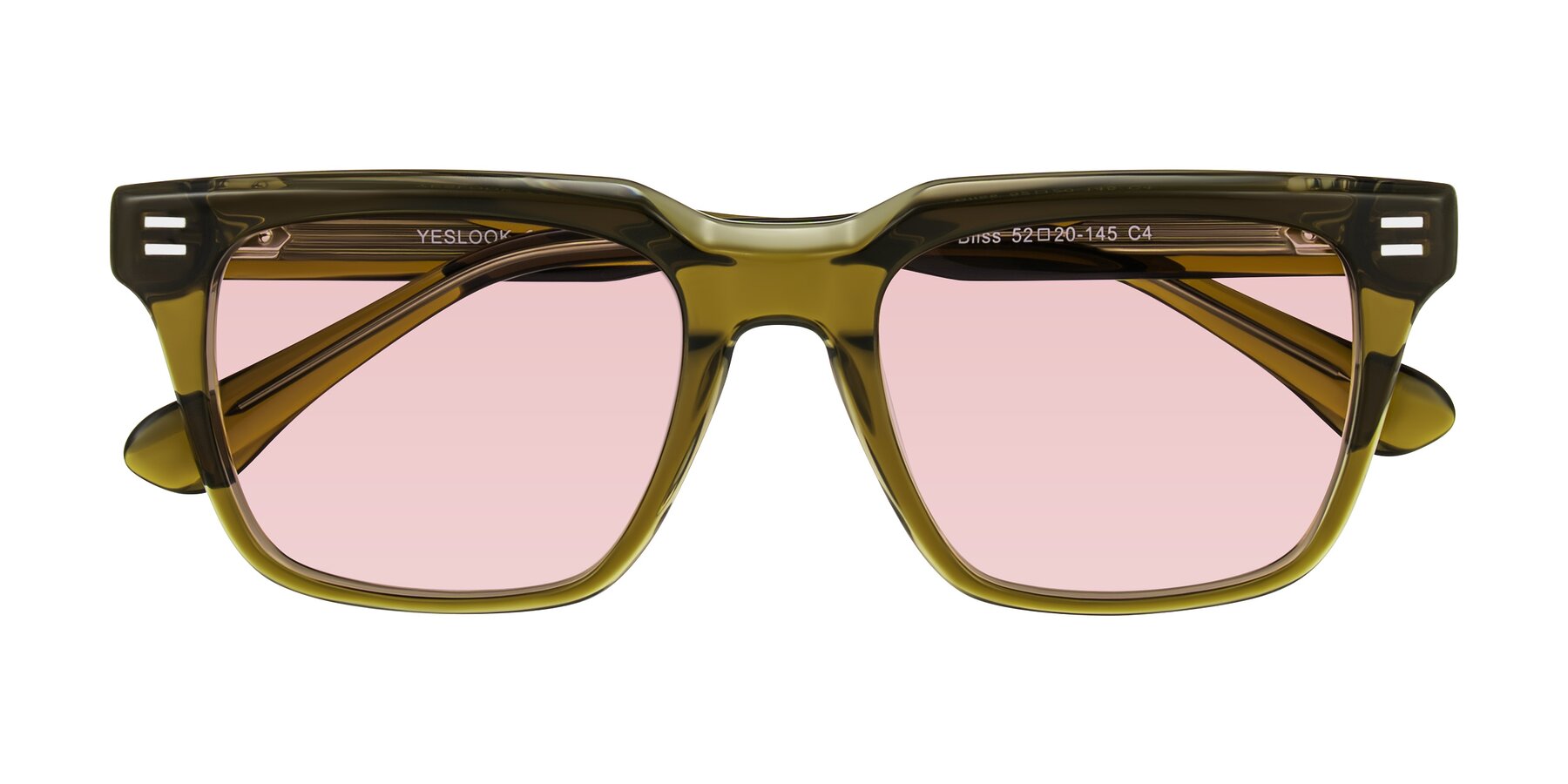 Folded Front of Bliss in Olive Brown with Light Garnet Tinted Lenses