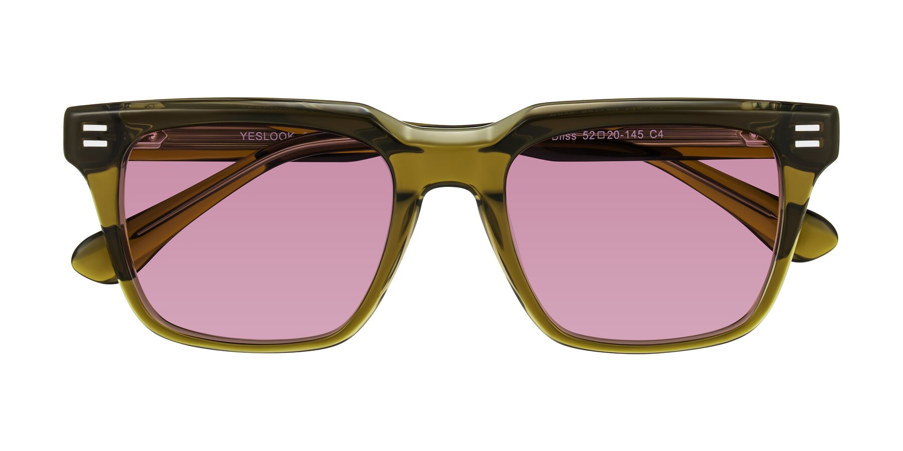 Folded Front of Bliss in Olive Brown with Medium Wine Tinted Lenses
