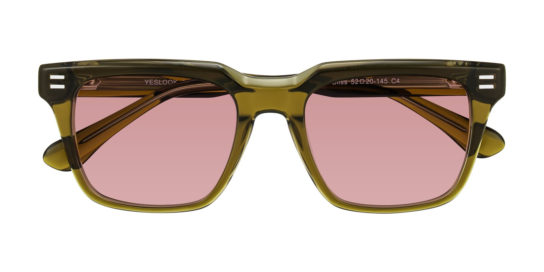 Folded Front of Bliss in Olive Brown with Medium Garnet Tinted Lenses