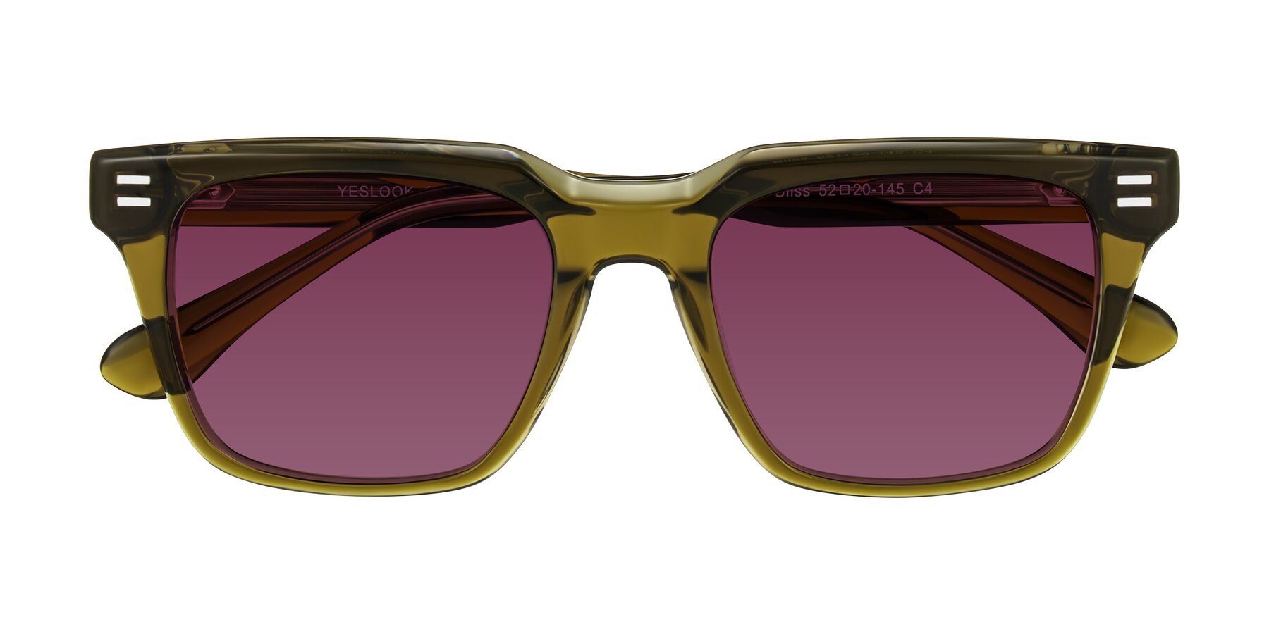 Folded Front of Bliss in Olive Brown with Wine Tinted Lenses