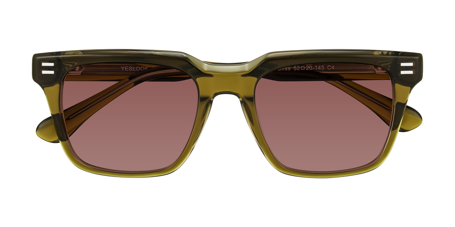 Folded Front of Bliss in Olive Brown with Garnet Tinted Lenses