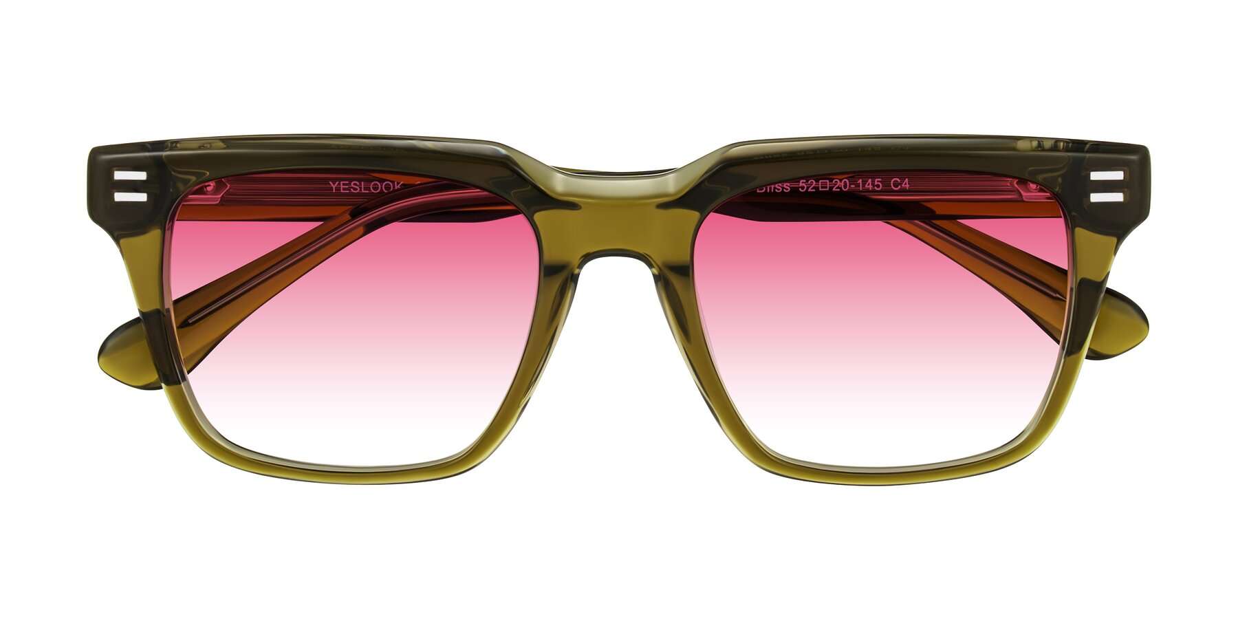 Folded Front of Bliss in Olive Brown with Pink Gradient Lenses