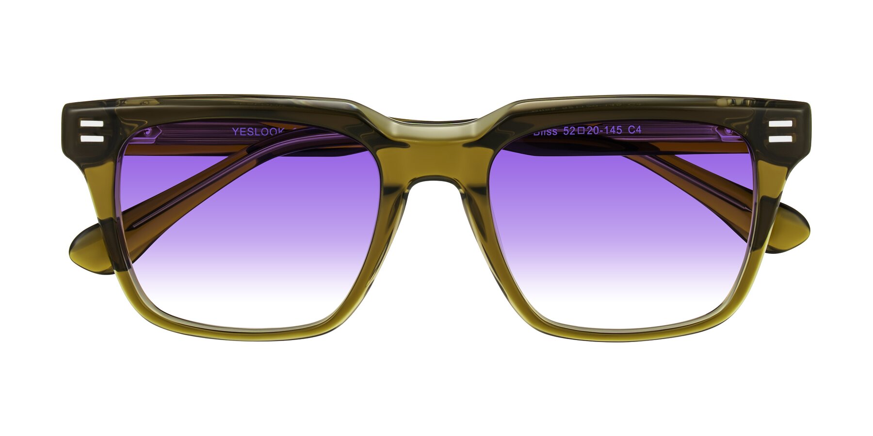 Folded Front of Bliss in Olive Brown with Purple Gradient Lenses