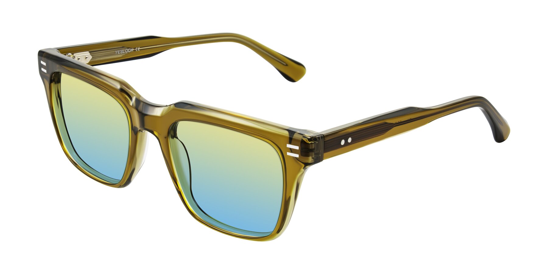 Angle of Bliss in Olive Brown with Yellow / Blue Gradient Lenses
