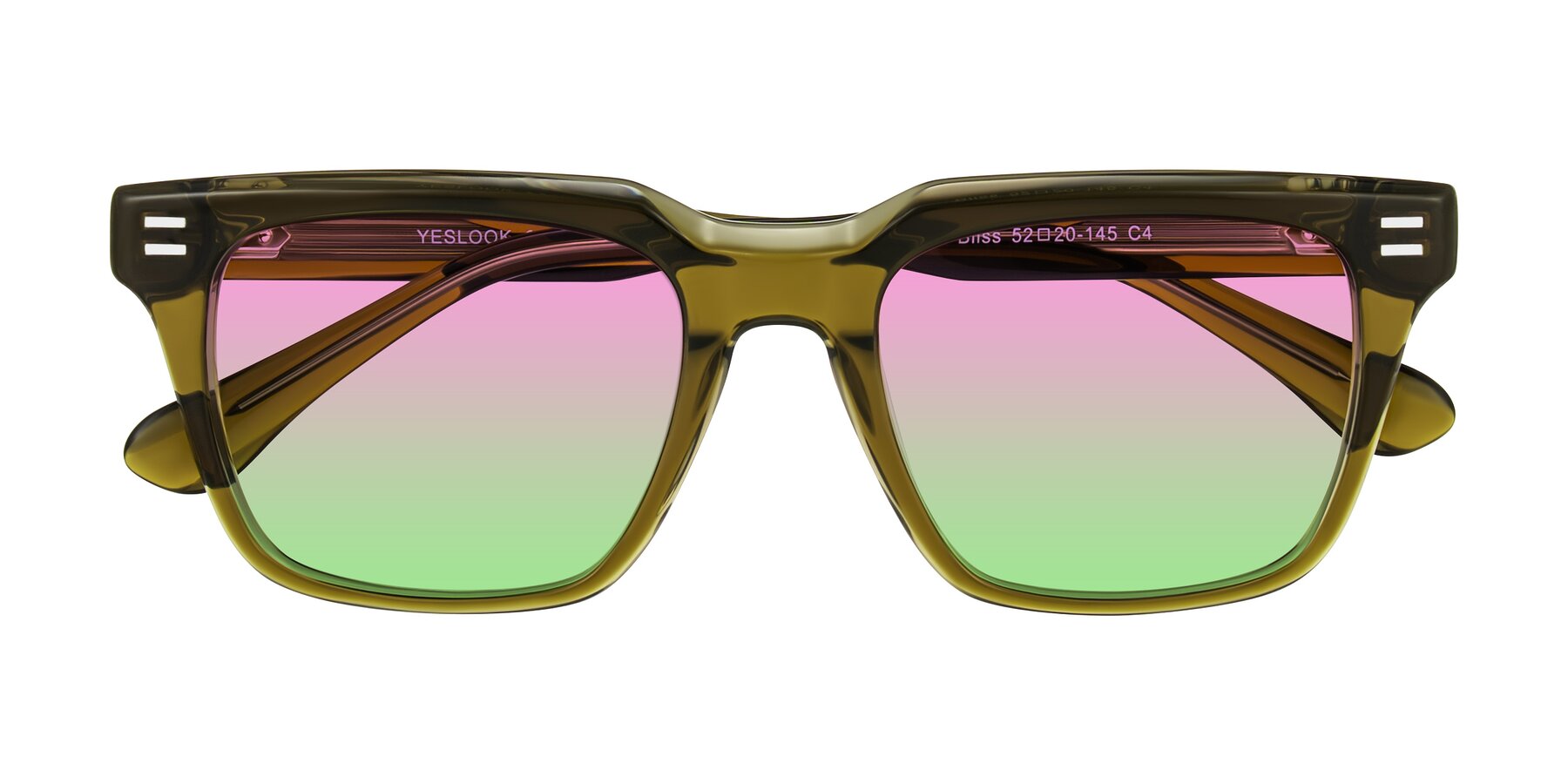 Folded Front of Bliss in Olive Brown with Pink / Green Gradient Lenses