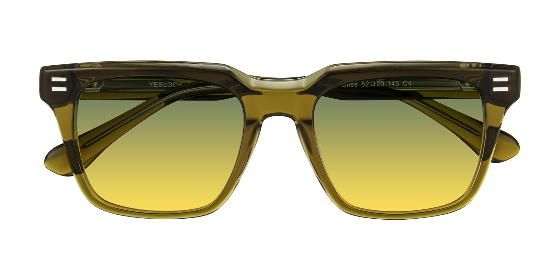 Folded Front of Bliss in Olive Brown with Green / Yellow Gradient Lenses