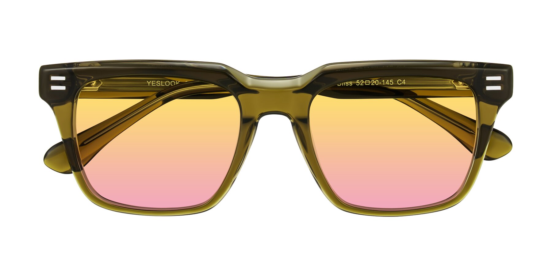 Folded Front of Bliss in Olive Brown with Yellow / Pink Gradient Lenses