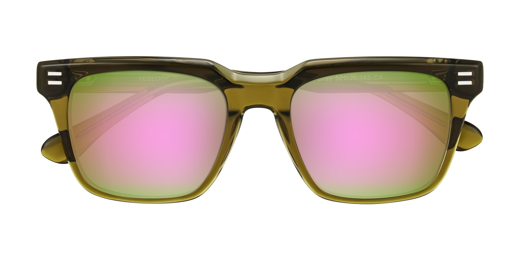 Folded Front of Bliss in Olive Brown with Pink Mirrored Lenses