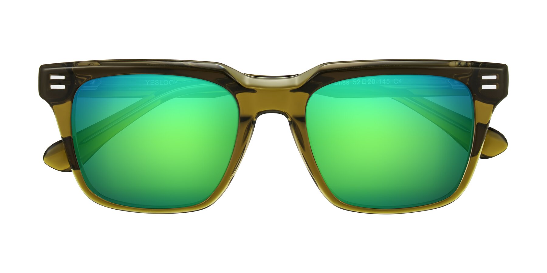 Folded Front of Bliss in Olive Brown with Green Mirrored Lenses