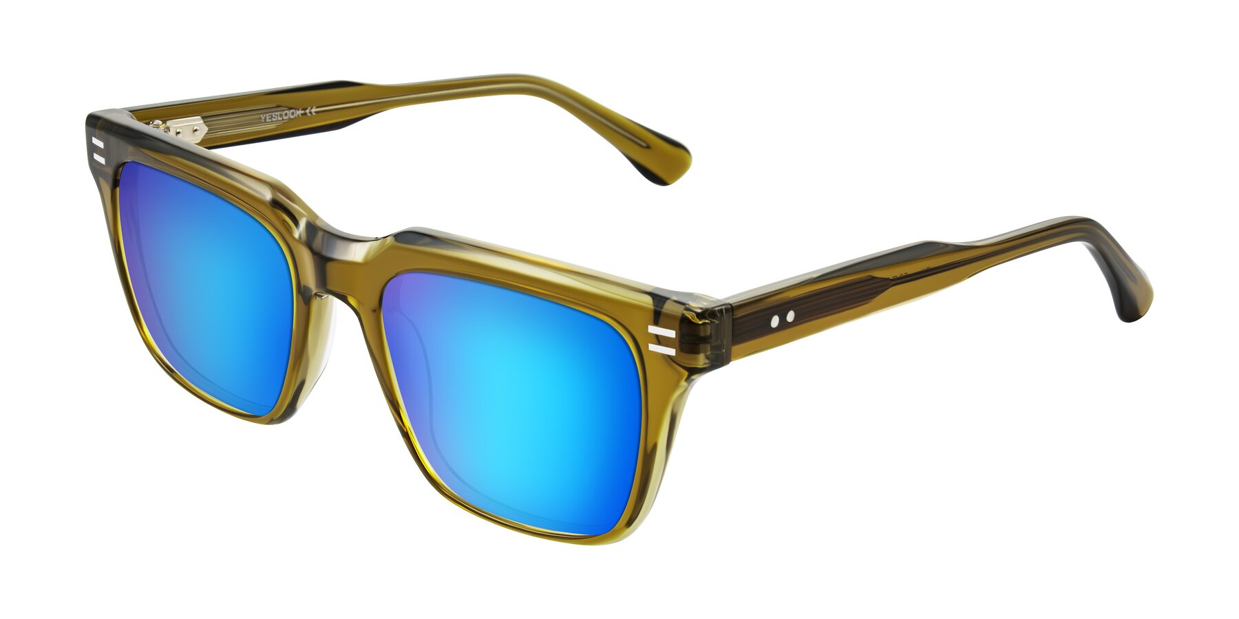 Angle of Bliss in Olive Brown with Blue Mirrored Lenses