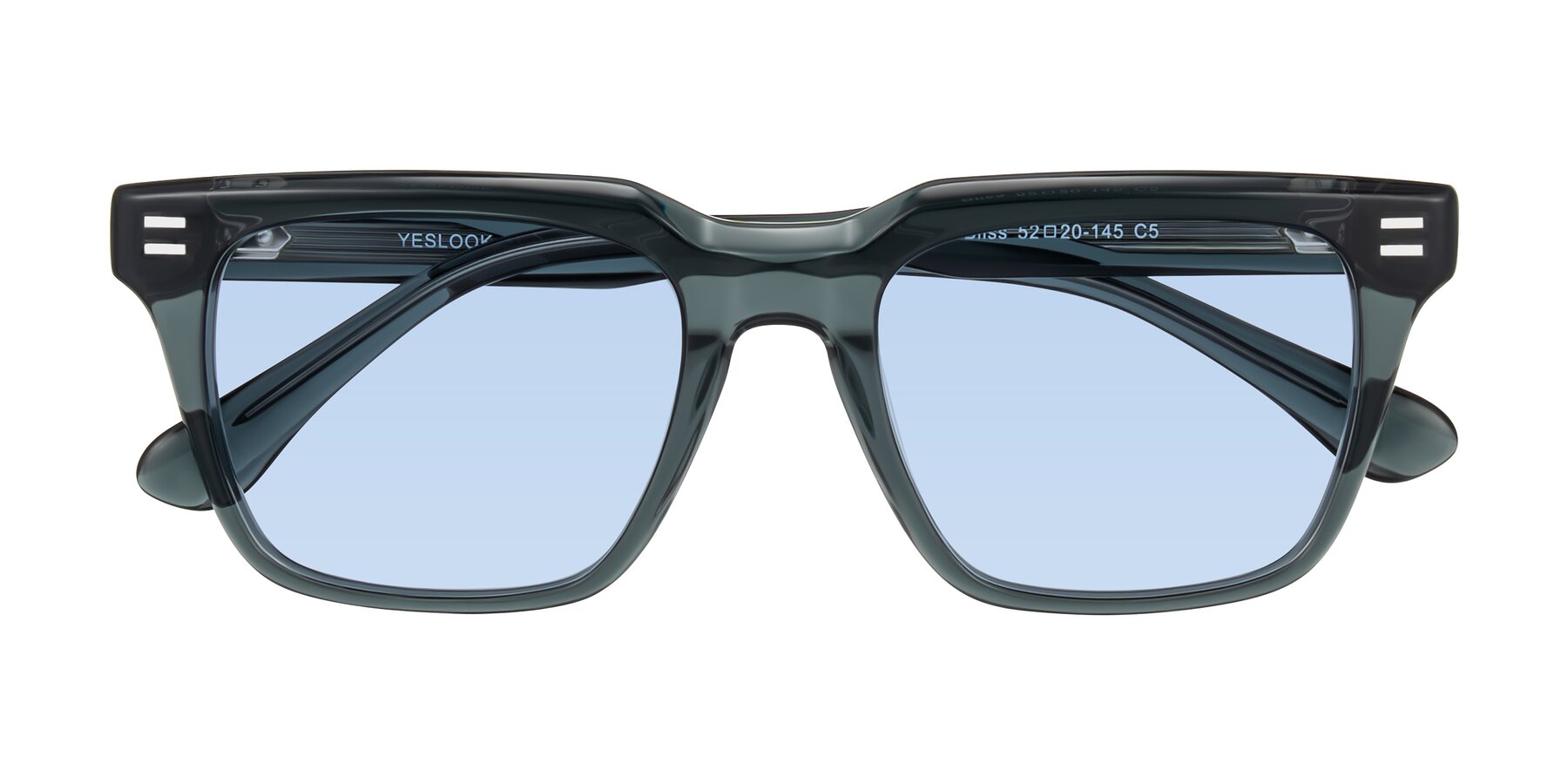 Folded Front of Bliss in Dark Gray with Light Blue Tinted Lenses
