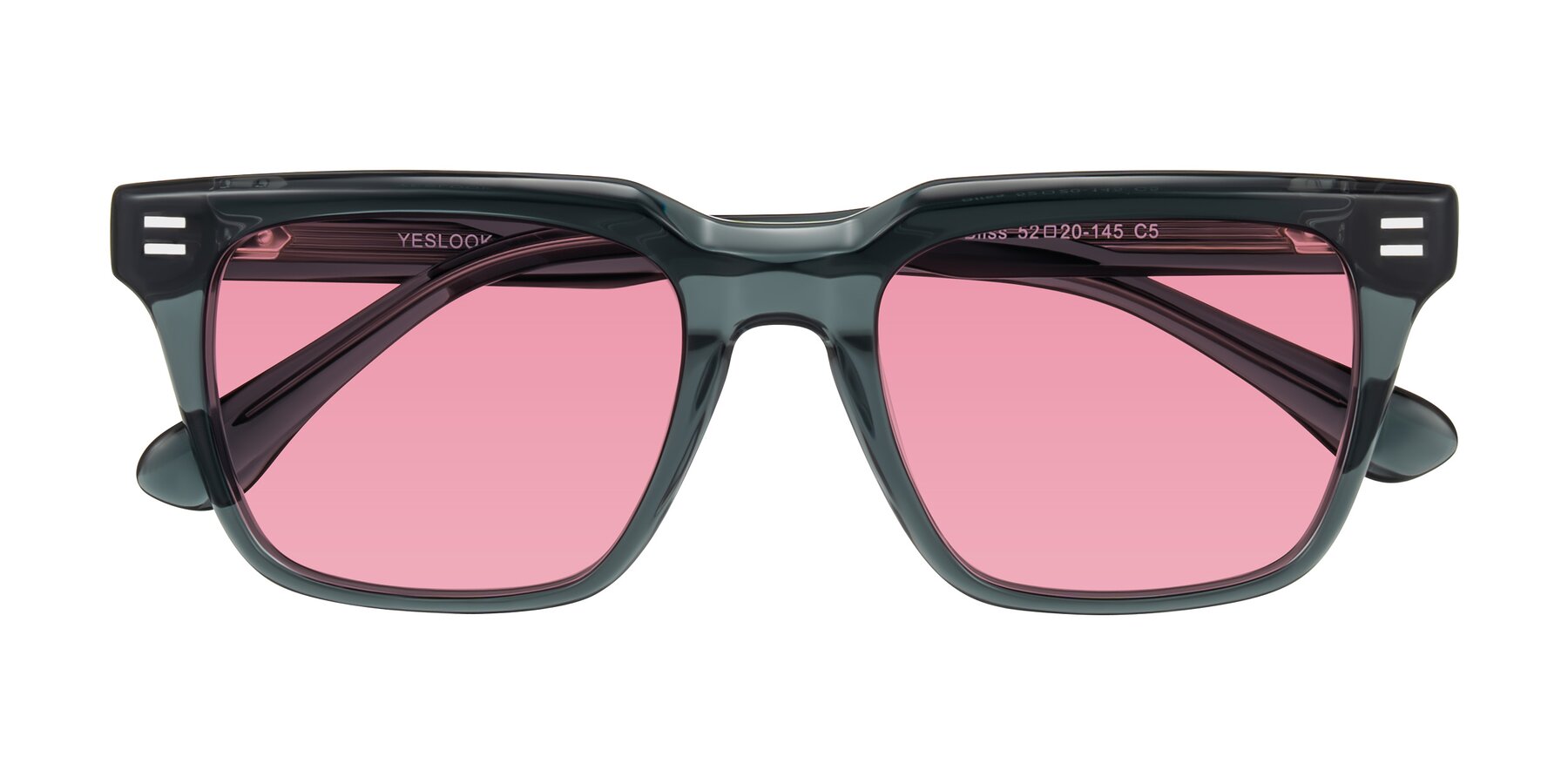 Folded Front of Bliss in Dark Gray with Pink Tinted Lenses