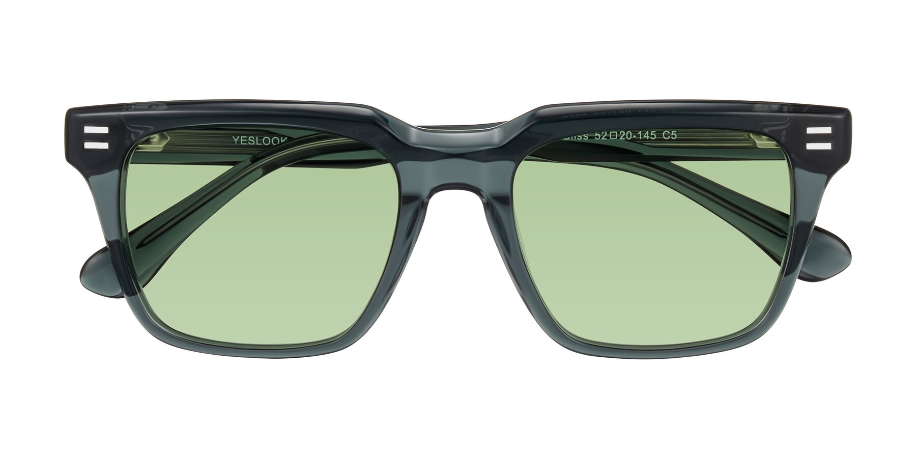 Folded Front of Bliss in Dark Gray with Medium Green Tinted Lenses