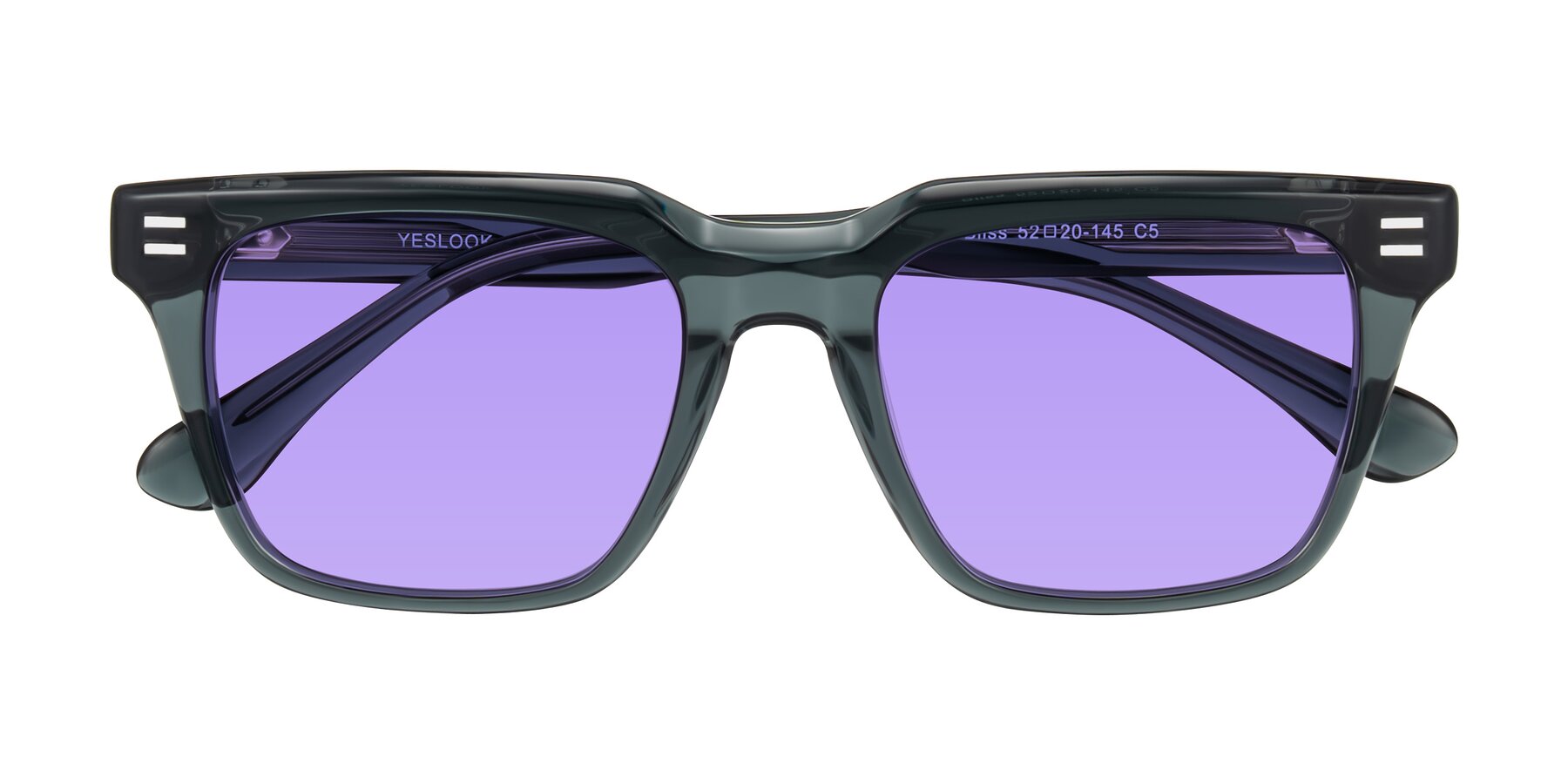 Folded Front of Bliss in Dark Gray with Medium Purple Tinted Lenses