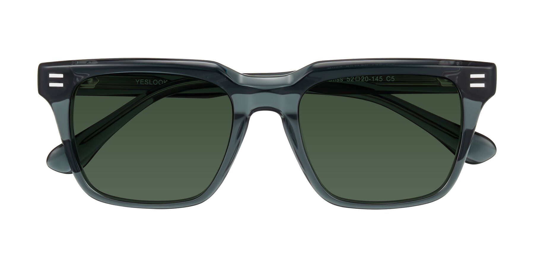 Folded Front of Bliss in Dark Gray with Green Tinted Lenses
