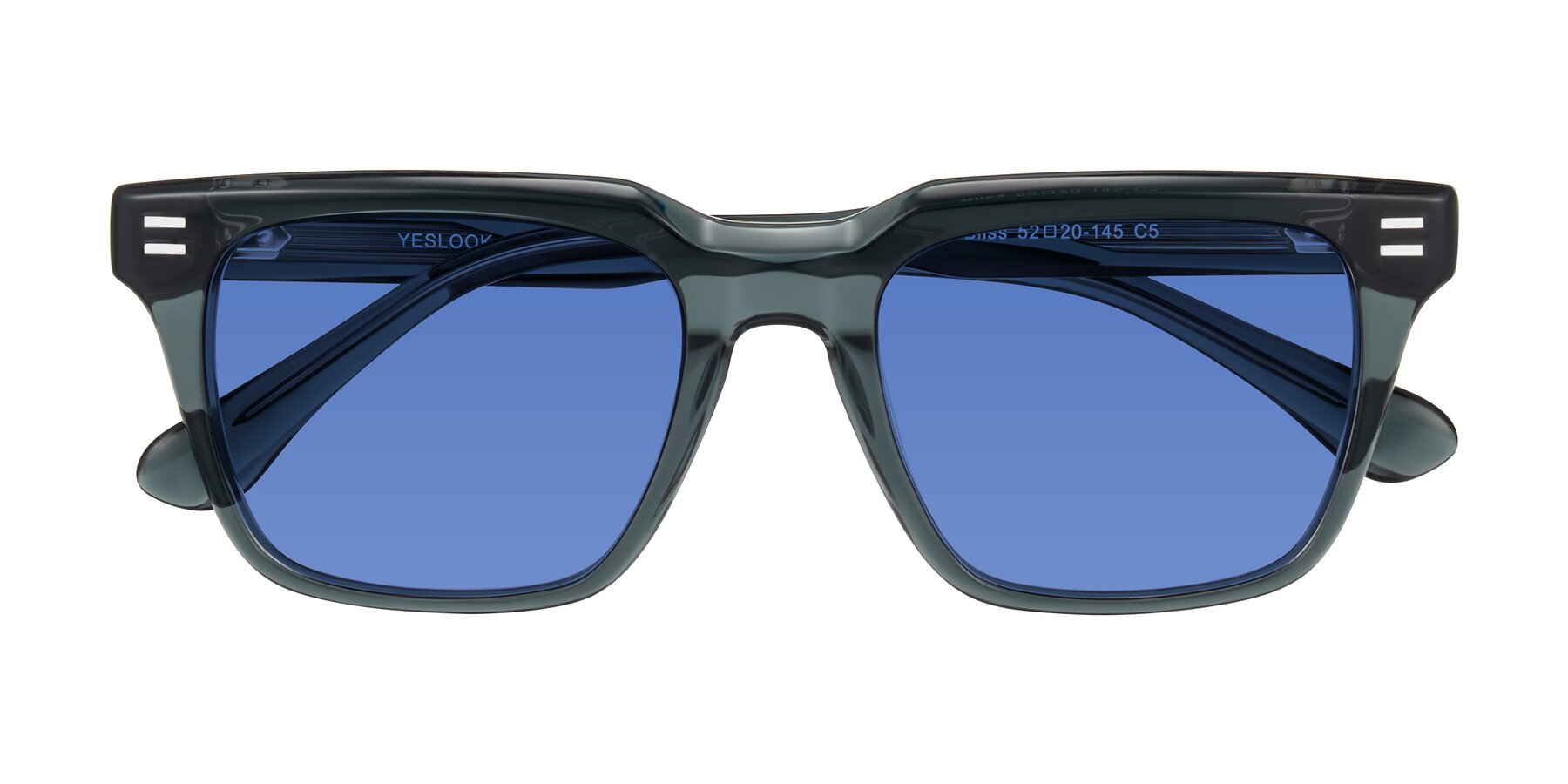 Folded Front of Bliss in Dark Gray with Blue Tinted Lenses
