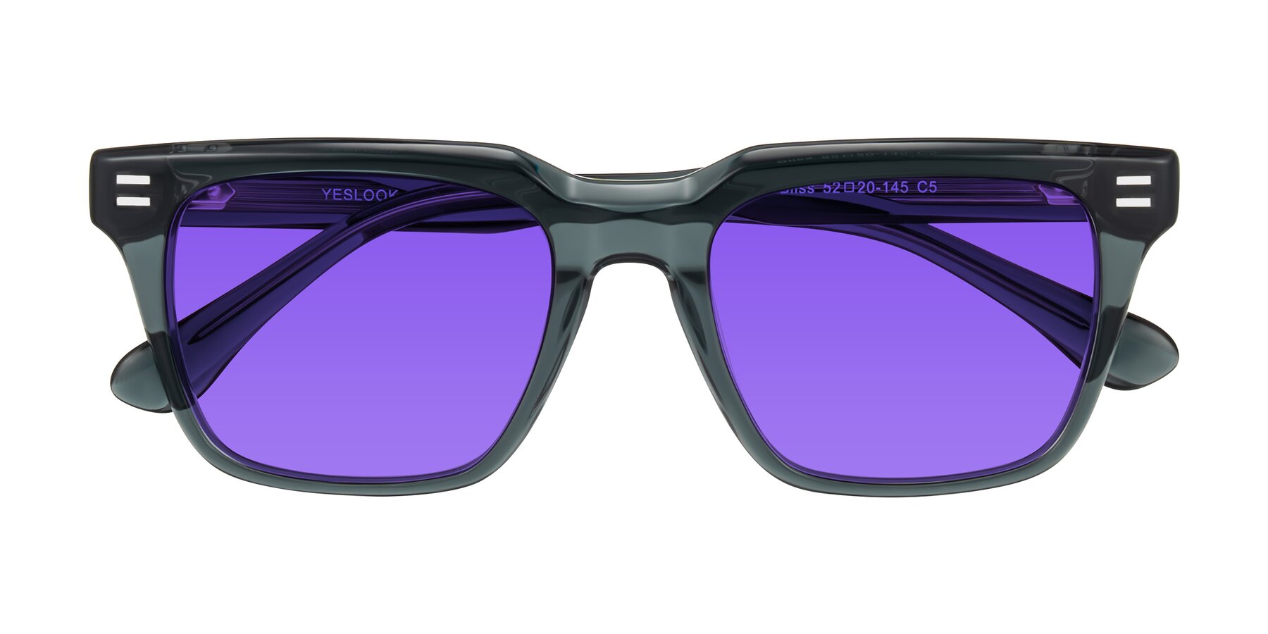Folded Front of Bliss in Dark Gray with Purple Tinted Lenses