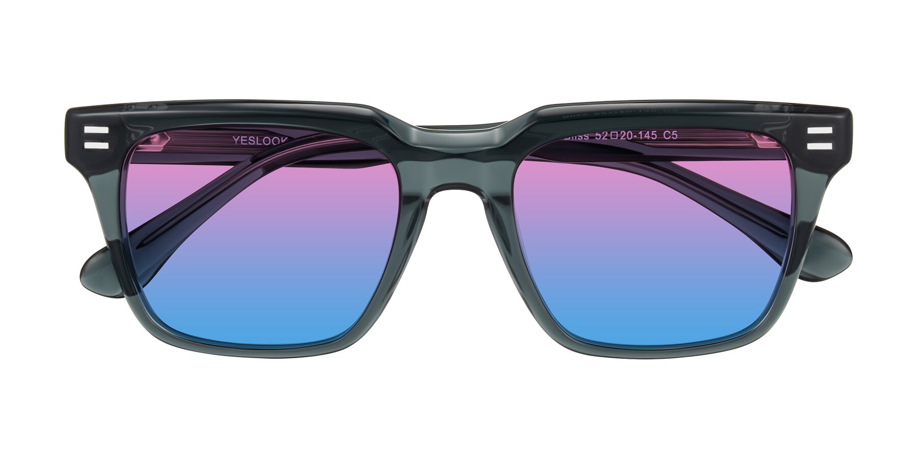 Folded Front of Bliss in Dark Gray with Pink / Blue Gradient Lenses