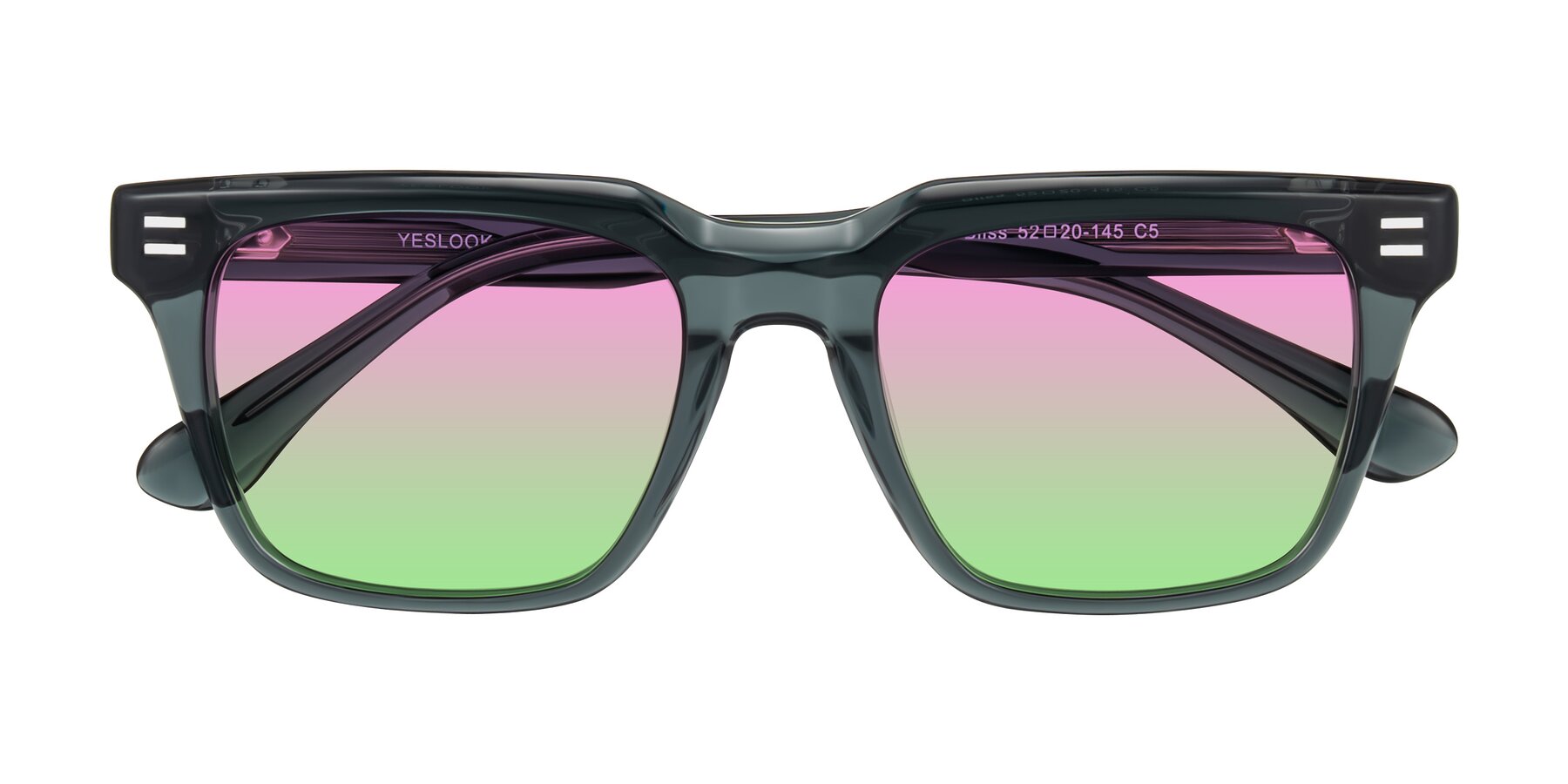 Folded Front of Bliss in Dark Gray with Pink / Green Gradient Lenses