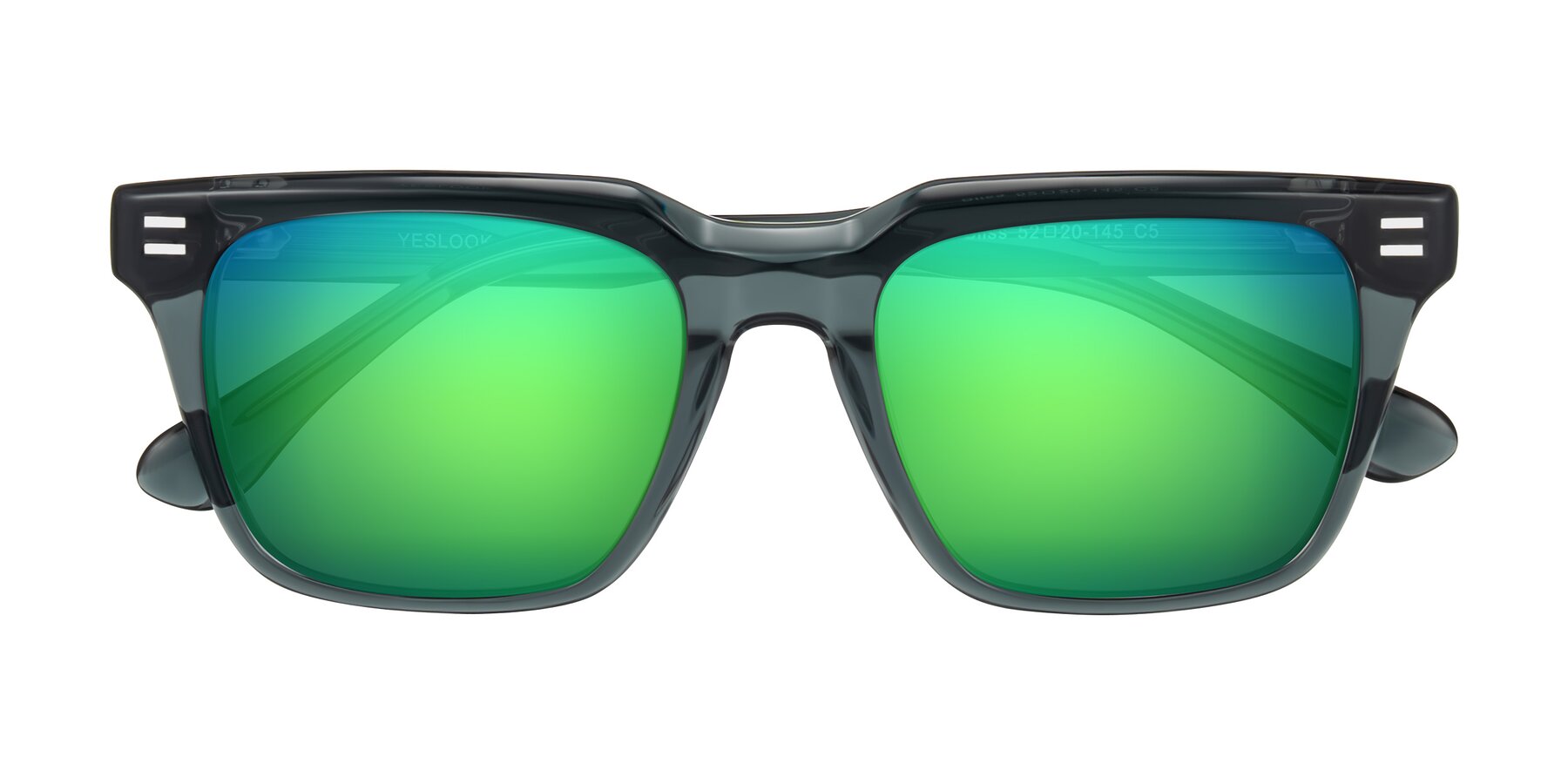 Folded Front of Bliss in Dark Gray with Green Mirrored Lenses