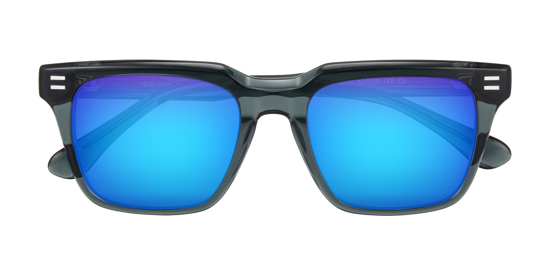 Folded Front of Bliss in Dark Gray with Blue Mirrored Lenses