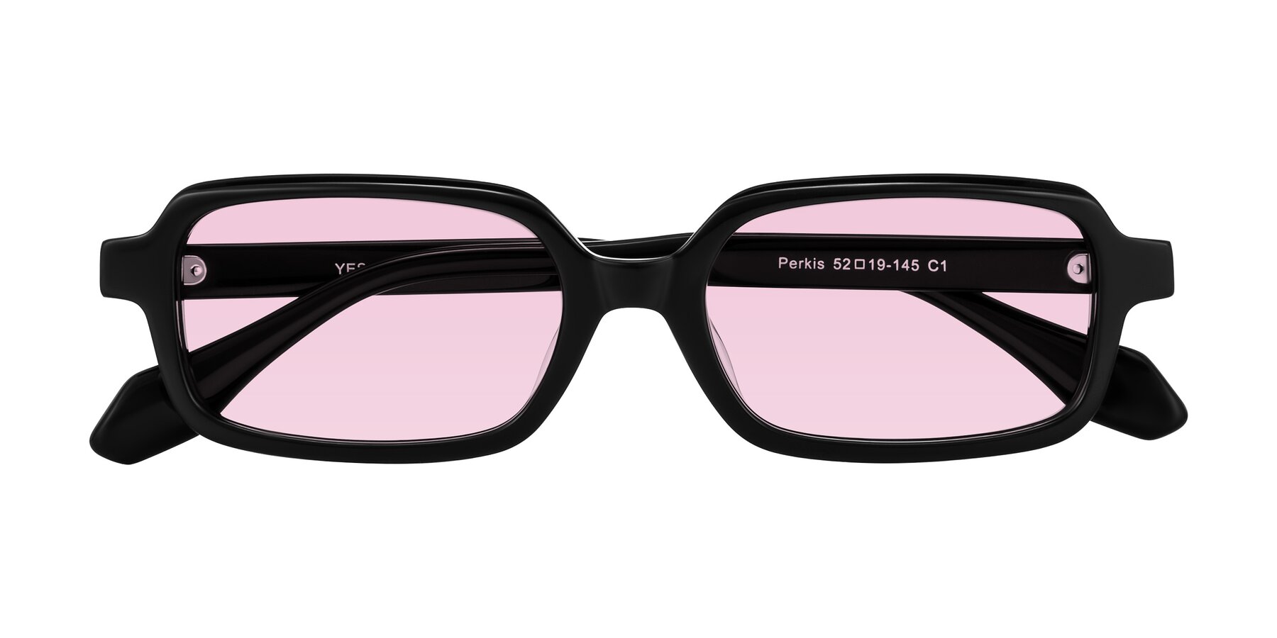 Folded Front of Perkis in Black with Light Pink Tinted Lenses