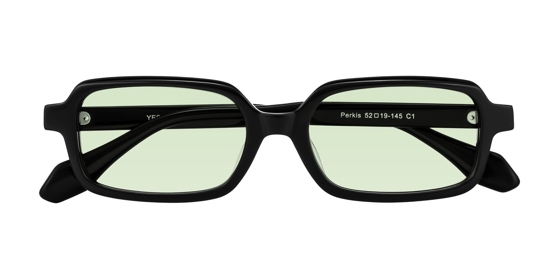 Folded Front of Perkis in Black with Light Green Tinted Lenses