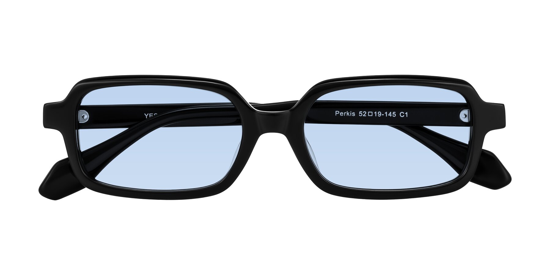 Folded Front of Perkis in Black with Light Blue Tinted Lenses