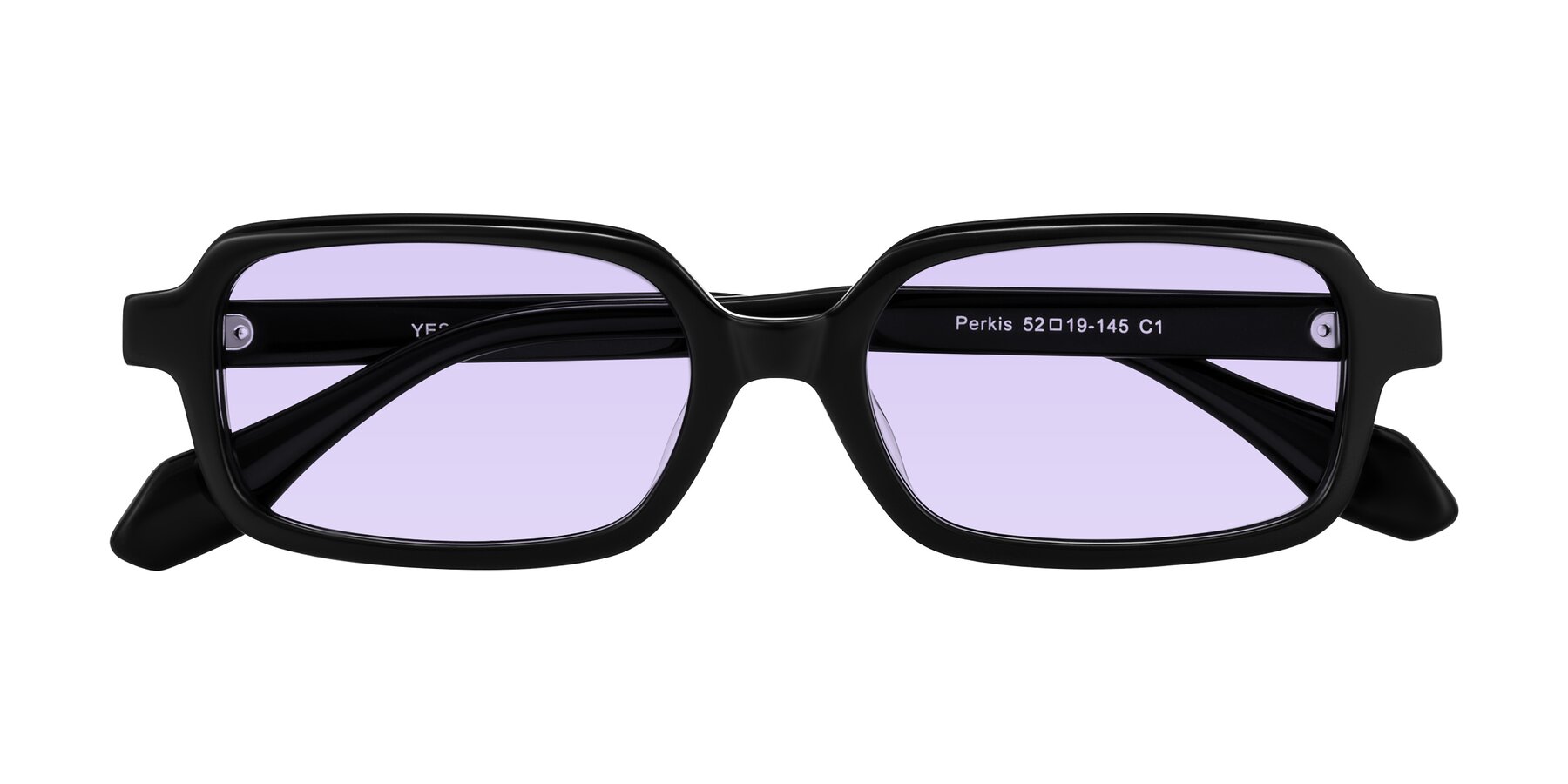 Folded Front of Perkis in Black with Light Purple Tinted Lenses