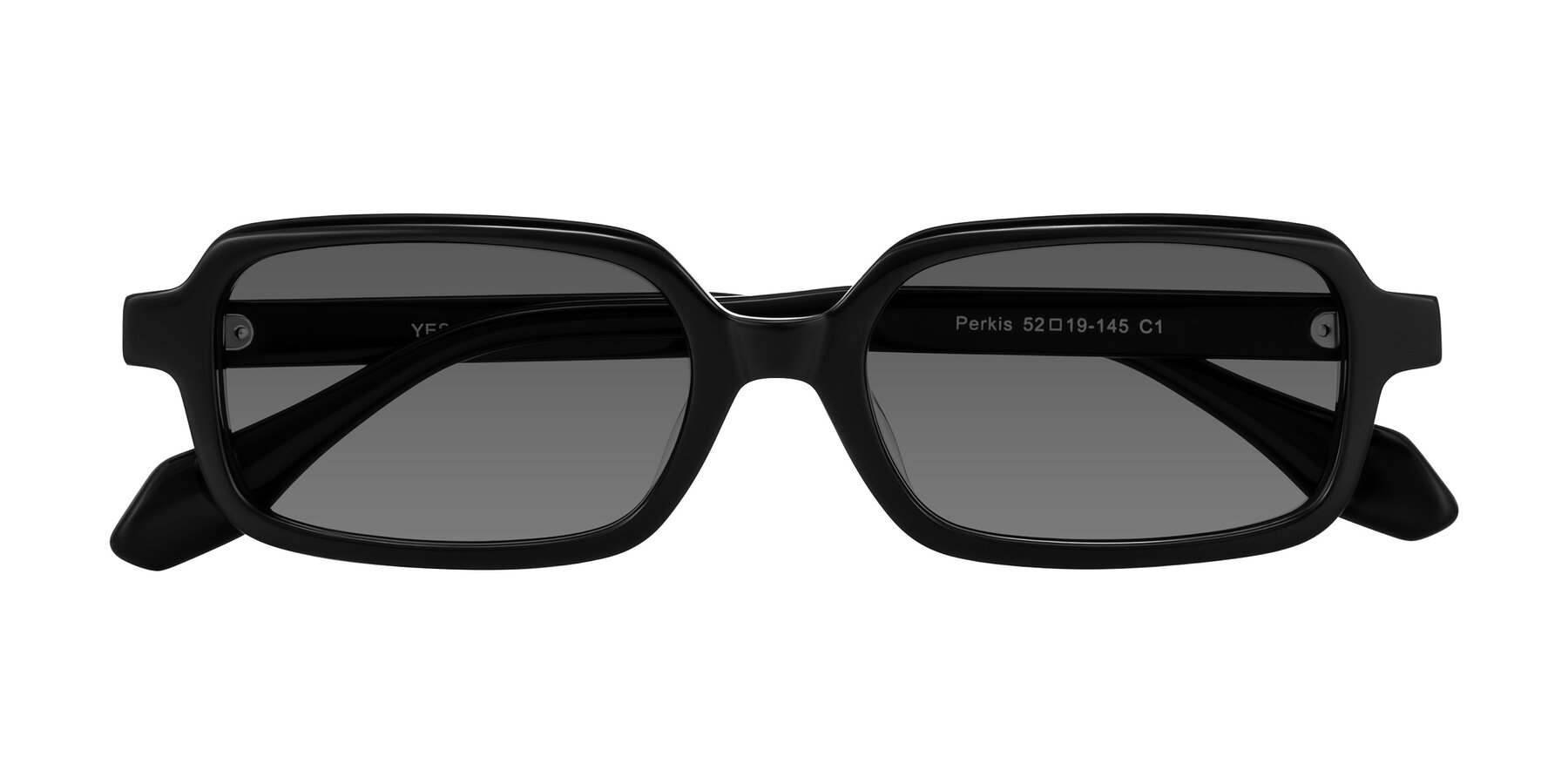 Folded Front of Perkis in Black with Medium Gray Tinted Lenses