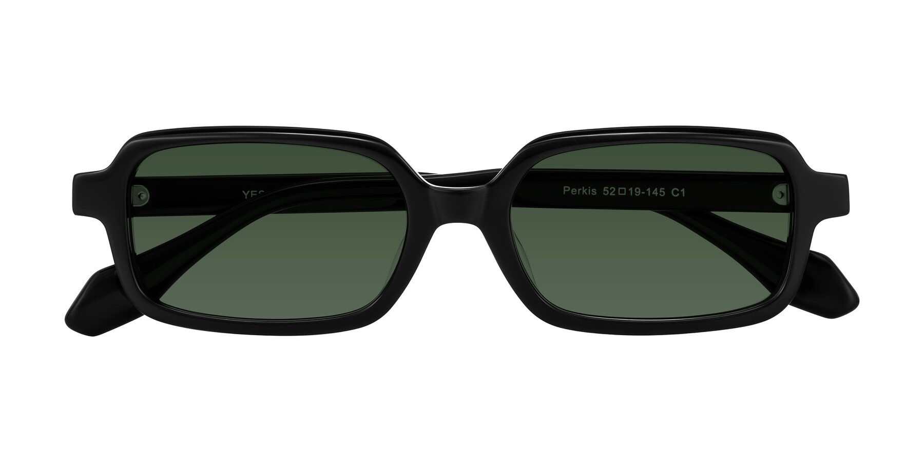 Folded Front of Perkis in Black with Green Tinted Lenses