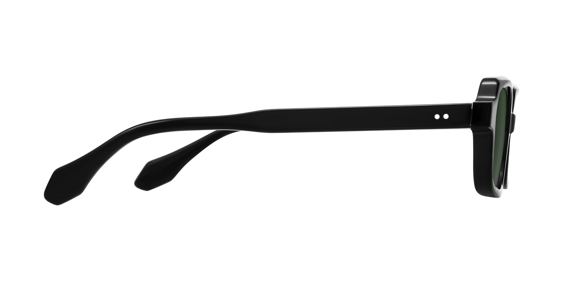 Side of Perkis in Black with Green Tinted Lenses